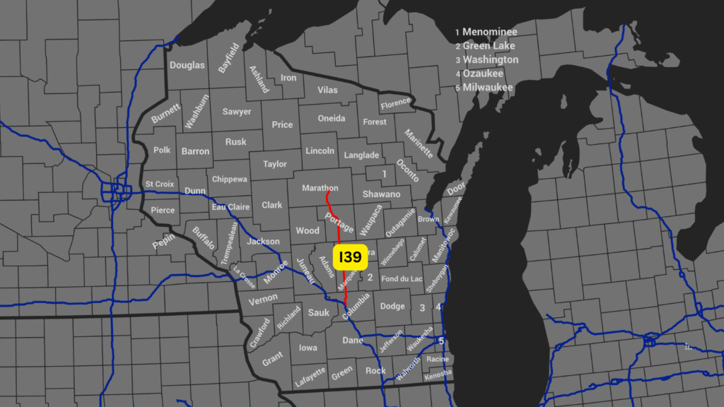 Wisconsin counties map I39