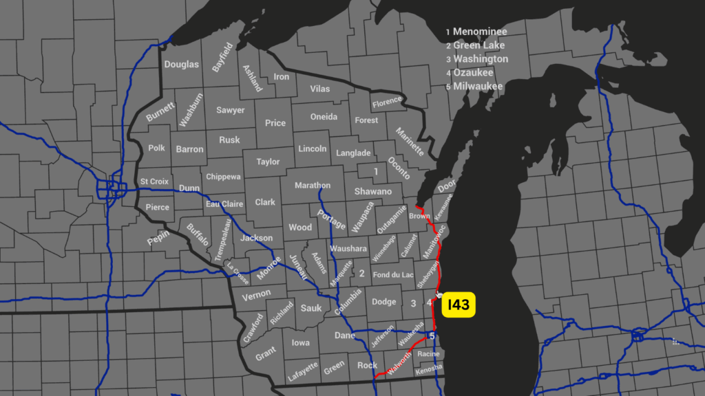 Wisconsin counties map I43