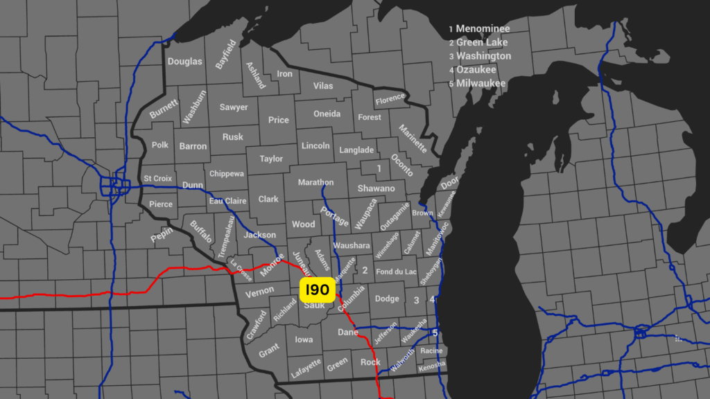 Wisconsin counties map I90