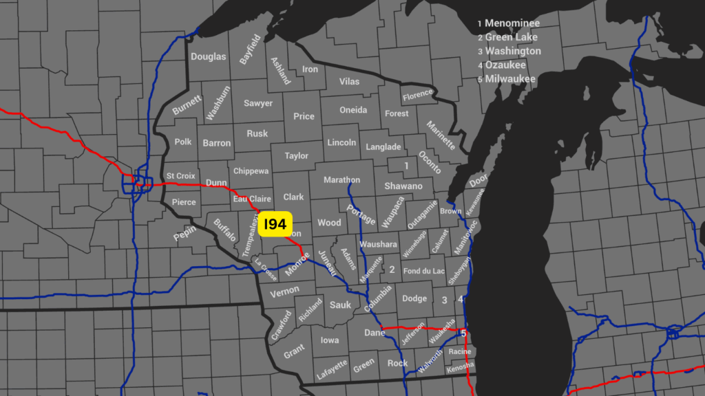 Wisconsin counties map I94
