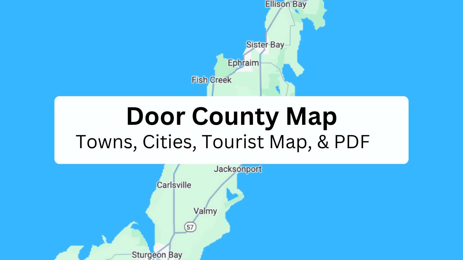 Door County Map with cities, towns, and PDF