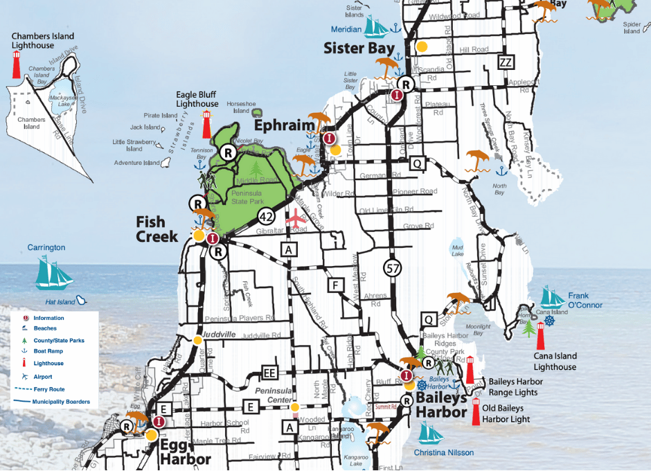 Sister Bay and Egg Harbor Tourist Map